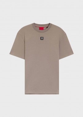 HUGO - Hugo Boss ανδρικό βαμβακερό T-shirt μονόχρωμο με ανάγλυφο logo patch