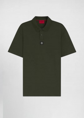 HUGO - Hugo Boss ανδρική μπλούζα πόλο μονόχρωμη με logo patch Regular Fit