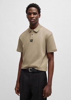 HUGO - Hugo Boss ανδρική μπλούζα πόλο μονόχρωμη με logo patch Regular Fit