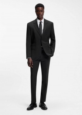HUGO - Hugo Boss ανδρικό μάλλινο παντελόνι κοστουμιού - 50540306 Μαύρο