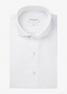 PROFUOMO - Profuomo ανδρικό λινό πουκάμισο μονόχρωμο Slim Fit - PPWH10020A Λευκό