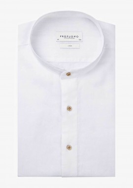 PROFUOMO - Profuomo ανδρικό λινό πουκάμισο μάο μονόχρωμο Slim Fit - PPWH10025A Λευκό
