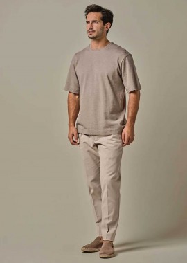 PROFUOMO - Profuomo ανδρικό T-shirt μονόχρωμο Loose Fit - PPWT10003F Καφέ Ανοιχτό