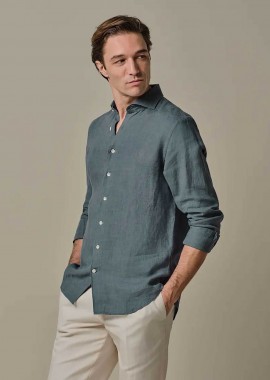 PROFUOMO - Profuomo ανδρικό λινό πουκάμισο Slim Fit - PPXH10017S Γκρι