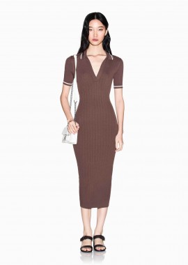 ARMANI EXCHANGE - Armani Exchange γυναικείο πλεκτό midi φόρεμα με σχέδιο στην πλέξη - XW002244AF10352 Καφέ