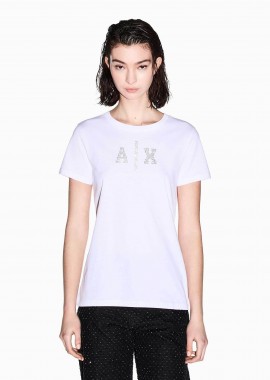ARMANI EXCHANGE - Armani Exchange γυναικείο T-shirt με monogram από στρας Regular Fit - XW002348AF10356 Λευκό