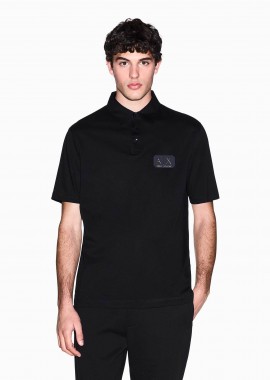 ARMANI EXCHANGE - Armani Exchange ανδρική κοντομάνικη μπλούζα πόλο με ανάγλυφο monogram patch Regular Fit - XM002232AF10364 Μαύρο