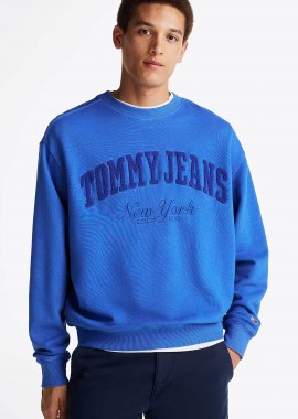 TOMMY JEANS - Tommy Jeans ανδρική μπλούζα φούτερ με ανάγλυφο λογότυπο και ribbed λεπτομέρειες - DM0DM20262 Μπλε
