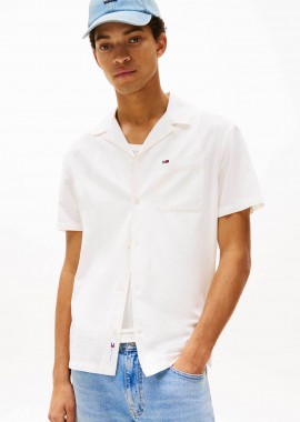 TOMMY JEANS - Tommy Jeans ανδρικό πουκάμισο μονόχρωμο με λογότυπο - DM0DM20895 Εκρού