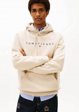TOMMY JEANS - Tommy Jeans ανδρική μπλούζα φούτερ με logo print Regular Fit - DM0DM20746 Μπεζ