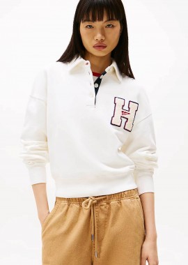 TOMMY JEANS - Tommy Jeans γυναικεία μπλούζα φούτερ πόλο με κεντημένο μονόγραμμα - DW0DW20537 Λευκό