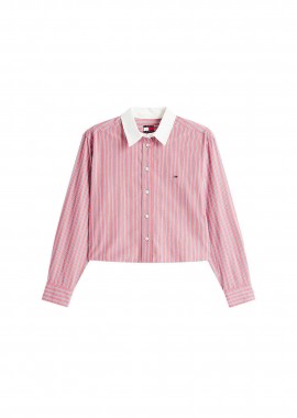 TOMMY JEANS - Tommy Jeans γυναικείο πουκάμισο cropped με λογότυπο Relaxed Fit - DW0DW22078 Ροζ