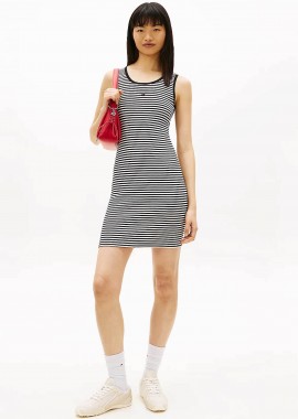 TOMMY JEANS - Tommy Jeans γυναικείο mini φόρεμα ριγέ Slim Fit - DW0DW20674 Μαύρο