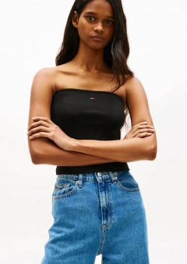 TOMMY JEANS - Tommy Jeans γυναικείο τοπ στράπλες με λογότυπο Slim Fit - DW0DW22263 Μαύρο
