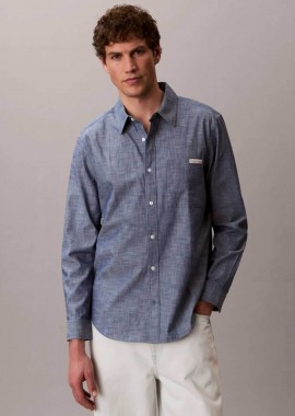 CALVIN KLEIN JEANS - Calvin Klein Jeans ανδρικό πουκάμισο μονόχρωμο με κεντημένο λογότυπο Regular Fit - LV04RF109G Σκούρο Μπλε