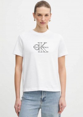 CALVIN KLEIN JEANS - Calvin Klein Jeans γυναικείο T-shirt μονόχρωμο με λογότυπο Regular Fit - LV047E819G Λευκό