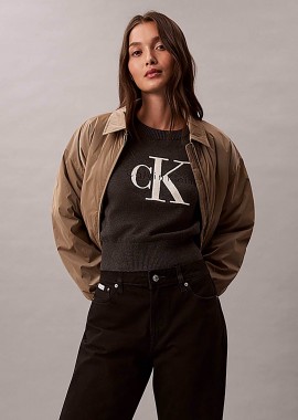CALVIN KLEIN JEANS - Calvin Klein Jeans γυναικείο πουλόβερ με λογότυπο Regular Fit - LV044E306G Ανθρακί