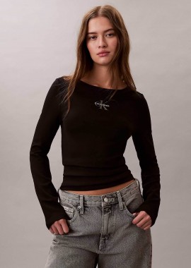 CALVIN KLEIN JEANS - Calvin Klein Jeans γυναικεία μπλούζα με λογότυπο Slim Fit - LV047E217G Μαύρο