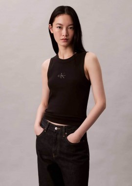 CALVIN KLEIN JEANS - Calvin Klein Jeans γυναικείο τοπ αμάνικο ribbed - LV047E200G Μαύρο