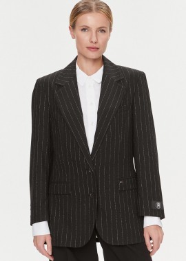 TOMMY HILFIGER - Tommy Hilfiger γυναικείο σακάκι με ριγέ σχέδιο και monogram logo patch Oversized Fit - WW0WW40498 Μαύρο