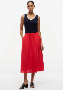 TOMMY HILFIGER - Tommy Hilfiger γυναικεία λινή midi φούστα A-line - WW0WW50753 Κόκκινο