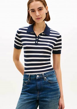 TOMMY HILFIGER - Tommy Hilfiger γυναικεία μπλούζα πόλο με κεντημένο logo Regular Fit - WW0WW48503 Μπλε Σκούρο