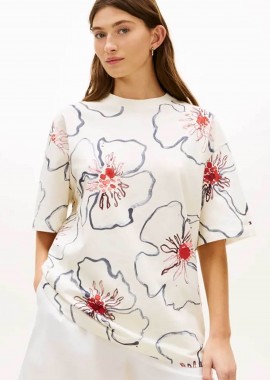 TOMMY HILFIGER - Tommy Hilfiger γυναικείο T-shirt με floral print Oversized Fit - WW0WW48708 Εκρού