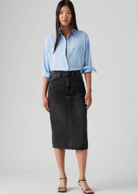 LEVI'S - Levi's® γυναικεία midi φούστα denim ψηλόμεση πεντάτσεπη Slim Fit - 001VH0004 Μαύρο