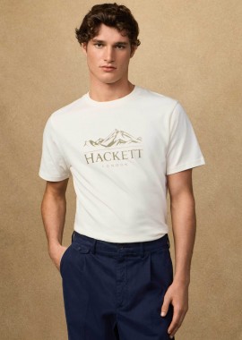 HACKETT - Hackett ανδρικό T-shirt με graphic logo print Classic Fit - HM5000057 Λευκό