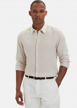 CALVIN KLEIN - Calvin Klein ανδρικό πουκάμισο μονόχρωμο Regular Fit - LV04LE125G Μπεζ