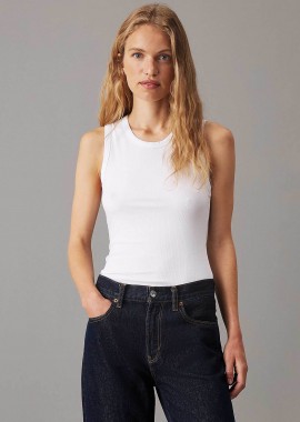 CALVIN KLEIN - Calvin Klein γυναικείο αμάνικο τοπ ribbed Slim Fit - K20K208054 Λευκό