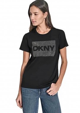 DKNY - DKNY γυναικείο T-shirt με logo print απο στρας - DJ6T1701 Μαύρο