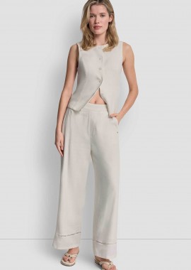 DKNY - DKNY γυναικείο παντελόνι μονόχρωμο με ελαστική μέση - DJ6P3129 Μπεζ