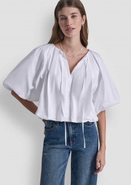 DKNY - DKNY γυναικεία μπλούζα με balloon μανίκια - DJ6W2228 Λευκό