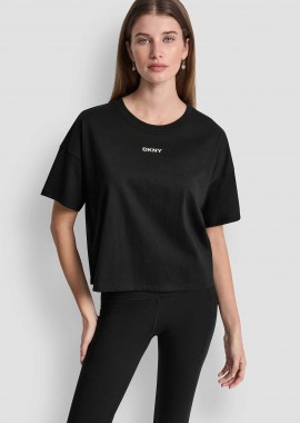 DKNY - DKNY γυναικείο T-shirt με μεταλλικό λογότυπο - DP6T1662 Μαύρο