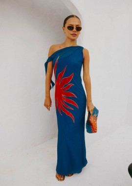 NEVER FULLY DRESSED - Never Fully Dressed γυναικείο maxi φόρεμα με print και έναν ώμο