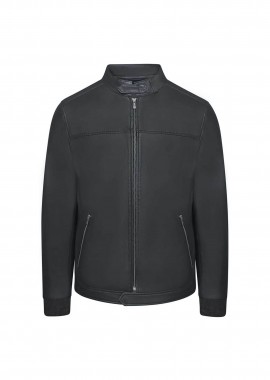 PRINCE OLIVER - Prince Oliver ανδρικό δερμάτινο biker jacket Modern Fit - 16997037 Ανθρακί