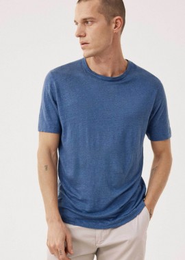 HARTFORD - Hartford ανδρικό λινό T-shirt μονόχρωμο Regular Fit - BF84307 Μπλε