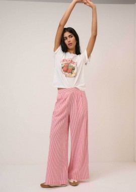 NOBODY΄S CHILD - Nobody΄s Child γυναικείο παντελόνι ριγέ Wide Leg - 2612665004 Ροζ