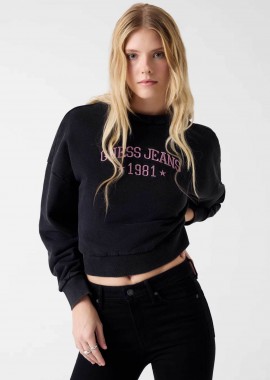 GUESS - Guess γυναικεία μπλούζα φούτερ με κεντημένο λογότυπο Regular Fit - W6RQ04KCPR1 Μαύρο