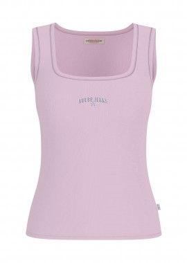 GUESS - Guess γυναικείο αμάνικο τοπ ribbed με κεντημένο λογότυπο Slim Fit - W6GPZ2KA0H1 Ροζ