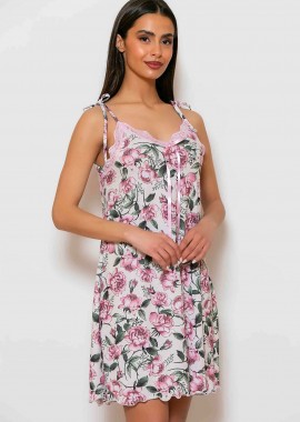 SCHERZO - Scherzo γυναικείο νυχτικό με τιράντες και floral print - 5677 Ροζ