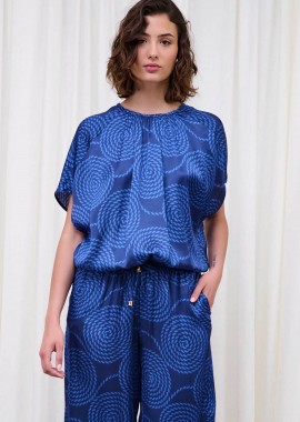 CAPETANISSA - Capetanissa γυναικεία μπλούζα με print και σατέν όψη Relaxed Fit