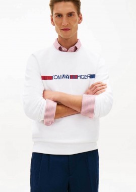 TOMMY HILFIGER - Tommy Hilfiger ανδρική μπλούζα φούτερ με λογότυπο Regular Fit - MW0MW42465 Λευκό