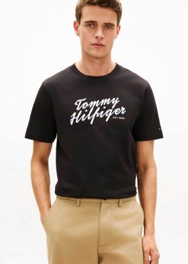 TOMMY HILFIGER - Tommy Hilfiger ανδρικό T-shirt με λογότυπο Regular Fit - MW0MW42385 Μαύρο