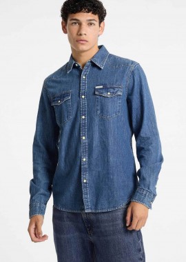 GUESS - Guess ανδρικό denim πουκάμισο με λογότυπο Slim Fit - M4YH55D5EI1 Denim Blue