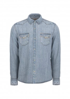 GUESS - Guess ανδρικό denim πουκάμισο με λογότυπο - M5RH55D5M82 Denim Blue