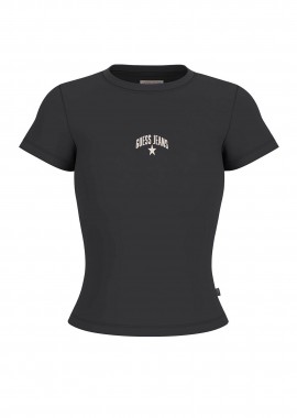 GUESS - Guess γυναικείο T-shirt ribbed με κεντημένο λογότυπο Slim Fit - W6GPZ3KA0H1 Μαύρο