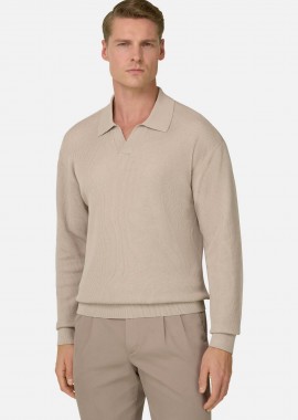 BOGGI MILANO - Boggi Milano ανδρική πόλο μπλούζα μονόχρωμη Regular Fit - BO26P055501 Μπεζ