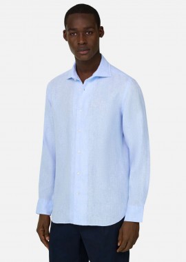 BOGGI MILANO - Boggi Milano ανδρικό λινό πουκάμισο μονόχρωμο Regular Fit - BO26P020301 Γαλάζιο